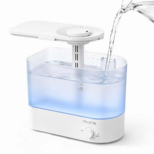 Delletir Humidificador de niebla fría de 6 litros para el hogar y el dormitorio, humidificador de llenado superior de 6 litros con ajustes de niebla ajustables, funcionamiento silencioso, tanque de