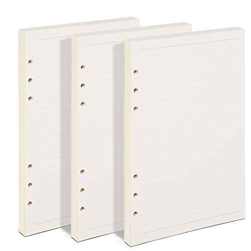A5 Refill Paper, [3 Pack] Refillable Paper Lined Filler Paper Loose Leaf Paper, 6-Holes Inserts 135 Sheets (270 Pages) for 6 Ring Organizer Refillable A6 Binder Notebook Planner Leather Journal
