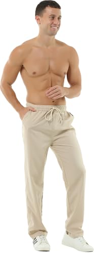 Hoerev Men Casual Beach Trousers Linen Trousers Pants