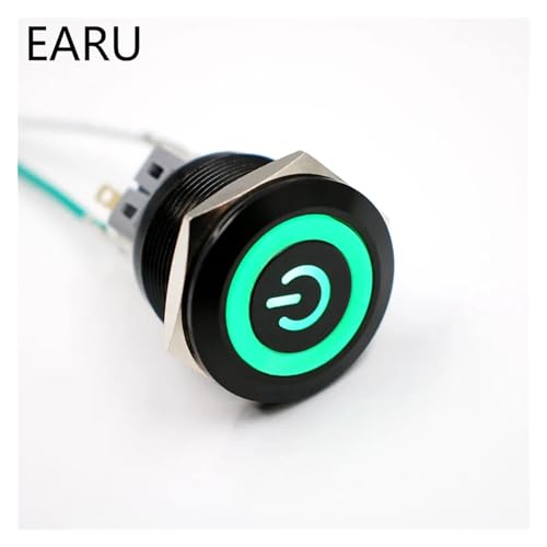 Interrupteur bouton-poussoir résistant à l'eau métal noir 6V LED