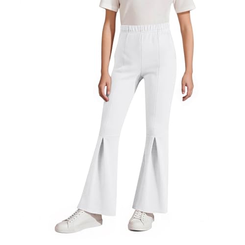 Kids Pleated Flare Sweatpants Casual Elastic Waist Bell Bottom Athletic Sports Pants with Pockets for Girls Boys 4-15 Years