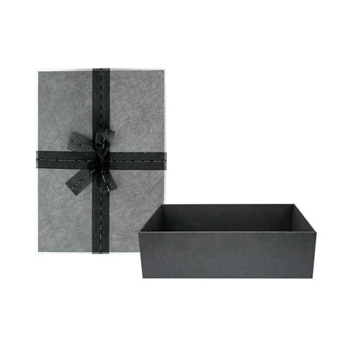 Boîte cadeau rigide pour anniversaire et mariage grand volume gris foncé avec ruban en tissu