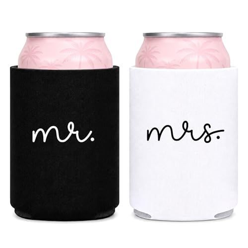 Pink Palm Co. Wedding Can Coolers Set of 2 &ndash; Foam Koozies for Bride and Groom, Wedding Toast...