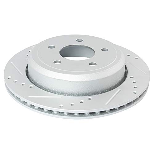 Image of TRQ Performance Rear Brake Pad and Rotor Set Ceramic Drilled Slotted G Coated Rotors Compatible with 2005-2011 Ford Crown Victoria 2005-2011 Mercury Grand Marquis