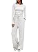 Darong 2-teiliges Damen-Set, Herbst-Outfits, langärmelig, weites Bein, Trainingsanzüge, lässig, Lounge-Set, passende Sets, Weiß-Grau (78,7 cm Schrittlänge), S