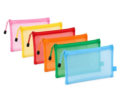 Image of TULMAN 6 Pieces Transparent Waterproof Storage Pouch Travel Organizer Mesh Bag with Zipper for Cosmetic Jewelry Makeup Pen Pencil Case (Color May Vary) (Stationery Pouch 6)