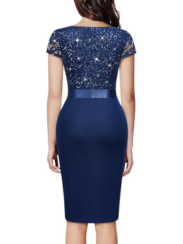 Image of Miusol Women's Elegant Square Neck Glitter Sequin Lace Cocktail Dress | Sparkly sequin lace, bodycon fit, chic ruffle, women dress perfect for wedding guest, cocktail and semi formal events