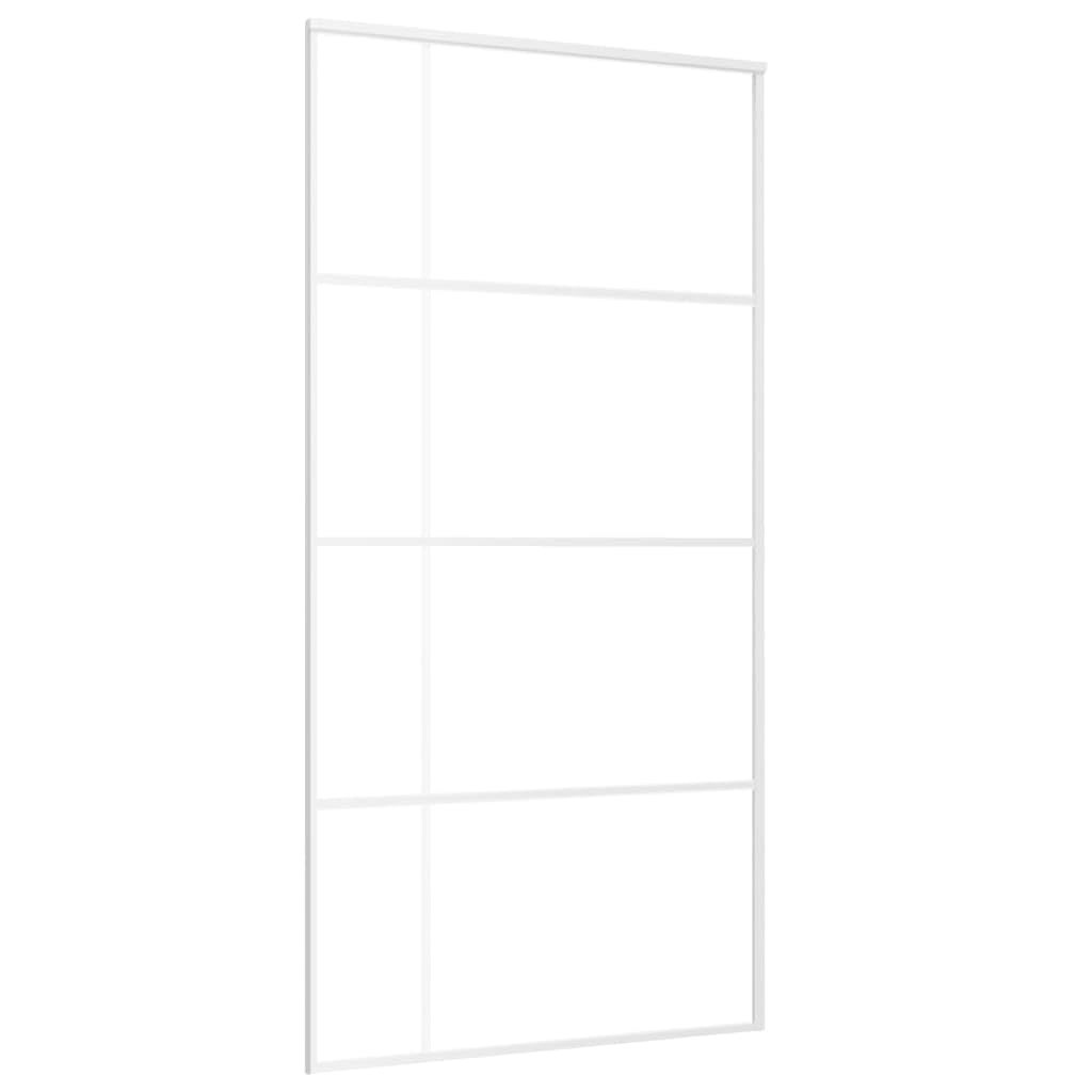 Drzwi przesuwne, matowe szkło ESG i aluminium, 102,5 x 205 cm, białe, materiały budowlane, drzwi, drzwi domowe