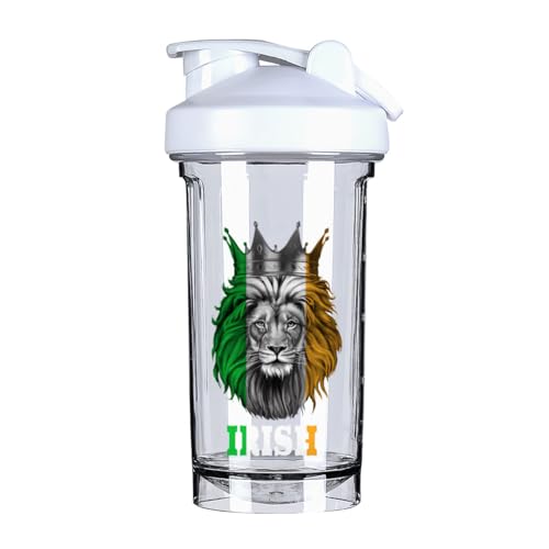 King Lion Irish Flag 18 Ounce Shaker Bottle Drink Mixer Leak-proof Pre Workout Protein Shakes Meal Replacement Shakes Bottles 500ML/18 Oz White
