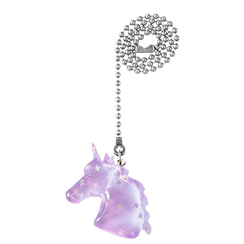 Purple Unicorn fan or light pull with embedded silver stars handmade by Mossy Cabin with strong 12