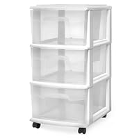 HOMZ Drawer Tower, 3-Tier Clear Plastic Storage Organizer Cart, White Frame - Heavy-Duty Organizing Drawers for Home, Bedroom, and Closet Organization
