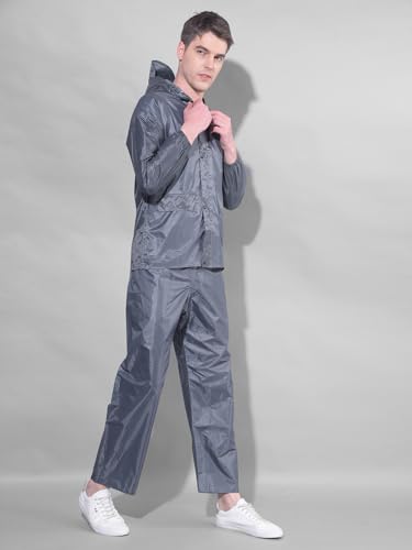 Image of Dollar Men's Waterproof PVC Raincoat Set | Zipper & Button Closure | Hood & Pocket | Full Sleeve Jacket Pant Rainwear Suit | Lightweight Leakproof Rain Protection for Outdoor, Biking, Riding