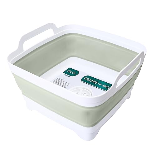 Flow.month Collapsible Dish Basin with Drain Plug and Carry Handles - 9 L Capacity, Portable Sink Tub for Camping and RV Sink