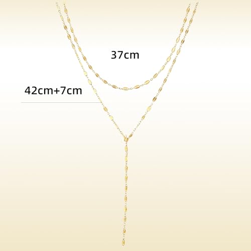 2 Stück Lange Halskette Damen,Layering Ketten Set ,14K Goldkette & Silber Wasserfest Choker Kette,Damen Gold Halskettes mit CZ Anhänger Y Kette Panzerkette Gold Halskette,für Damens Frauen Mädchen – Bild 3