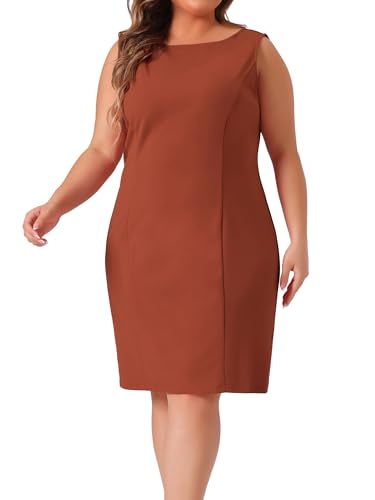 Image of Agnes Orinda Plus Size Sheath Dress for Women Sleeveless Boat Neck Casual Straight Pencil Work Dresses