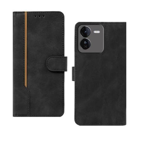 Image of amazon basics Iqoo Z9 5G Flip Cover | Card Pockets Wallet & Stand | Flip Cover for Iqoo Z9 5G (Black with Beige Strip)