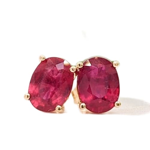 Puces d'oreilles rubis ovale et argent 925 doré, le cadeau de joaillerie idéal