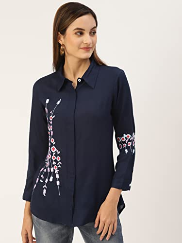 Image of Hisham Women's Rayon Embroidered Regular Top (Green)