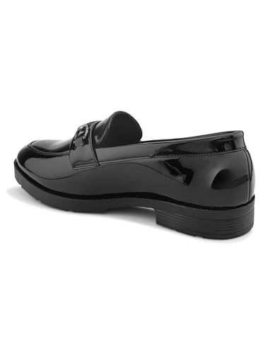 Image of STANPHORD Mens Loafers Men Brown Solid Leatherette petant Formal Office wear Wedding Slip on Moccasins Horsebit Loafers Shoes