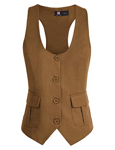 KANCY KOLE Women Dress Vest Vintage Racer Back Vests with Pockets Sleeveless Jacket Tuxedo Vests (Brown, M)