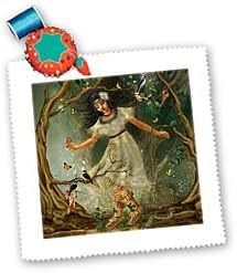 3dRose Native American Girl from Long Ago on a Walk Through The Forest Surrounded by Birds and Butterflies Square Quilt Sheet, 10 by 10-Inch