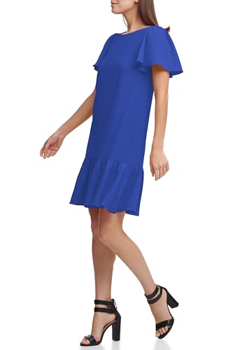 Image of DKNY Women's Flowy Short Sleeve Ruffle Hem Dress