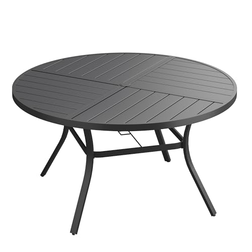 Image of VICLLAX 53 inch Round Outdoor Table, Patio Dining Table for 8 with Umbrella Hole for Garden Lawn Deck Backyard, Black