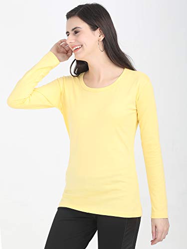 Image of FLEXIMAA Women's Cotton Plain Round Neck Full Sleeve T-Shirt