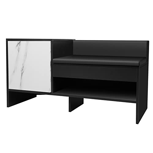 Meuble à Chaussures,Banc de Rangement à Chaussures Meuble d'entrée Coffre Rangement Armoire à Chaussures avec Compartiments Ouverts,Portes et Coussin Rembourré pour Couloir,Chambre (100x30x50cm) Cover