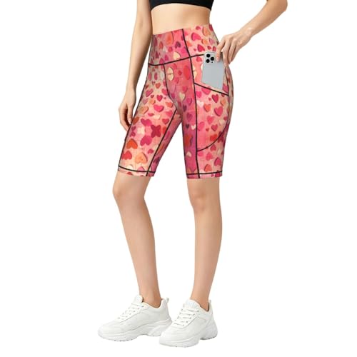 Short de yoga pour femme décontracté à taille haute avec motif cœur rouge dégradé