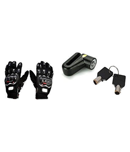 TYPHON, Pro Biker Full Racing Motorcycle Gloves (Black, Large) with Anti Theft Heavy Duty Security Disc Lock/Padlock for Suzuki Access SE