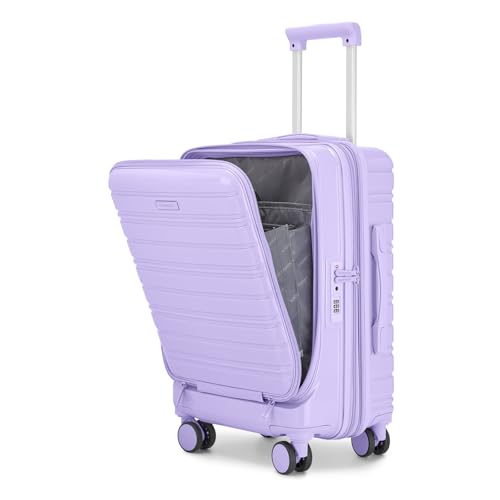 LARVENDER Carry On Luggage 22x14x9 Airline Approved, 20 Inch Expandable PC+ABS Hardside Carry On Luggage with Front Pocket Spinner Wheels TSA Lock for Women Men (Lavender)