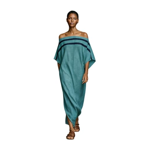 Maxi-robe coupe droite femme avec manches chauve-souris et patchwork rayé