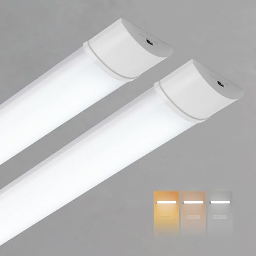 Sundertech Pantalla Tubo LED 120CM, 2 Pack Fluorescente LED 34W 3750lm, (3000K/4000K/6500K 3CCT en 1), Lámpara LED de Techo para Salón, Cocina, Garaje, Oficina y Taller