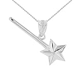 Fine 925 Sterling Silver Magic Fairy Wand Pendant Necklace, 20'