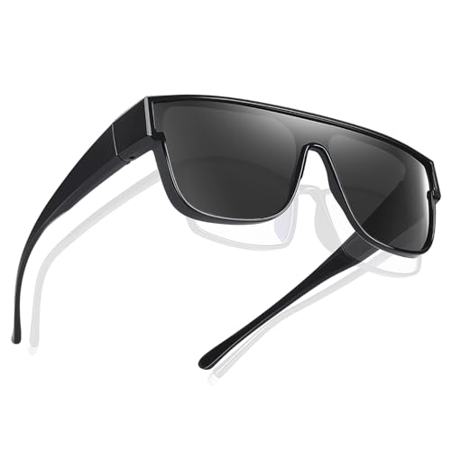 Polarized Fit Over Sunglasses Trendy Square Wrap Around Shades Glasses for Women Men UV Protection