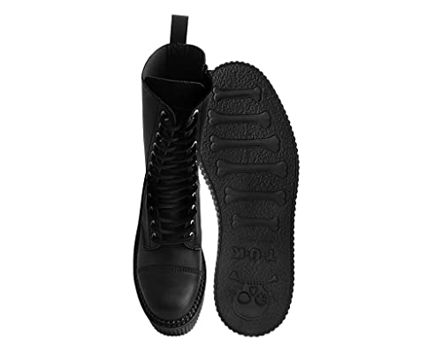 T.U.K. Black Faux Leather Casbah Stratocreeper Boots for Men & Women, 12 Eye Lace Up Platform Boot3