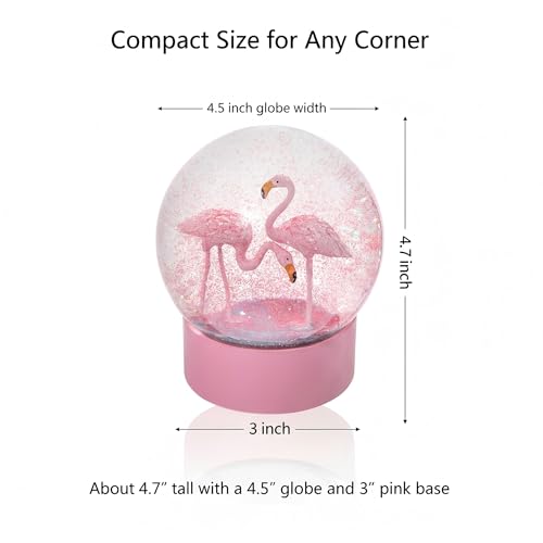 Mingfuxin Flamingos Snow Globes with Pink Base, Glitter Glass Globe for Home Decoration Girls Kids Gifts, 80MM