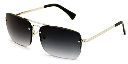 V.W.E. Men Large Outdoor Sunglasses Metal Rimless Aviator Reading Glasses - Big Lens Rectangular Sun-Reader (Silver-Black, 3.00)