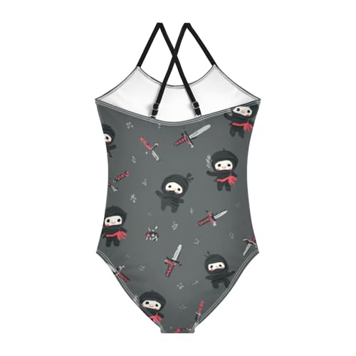 susiyo Cartoon Ninja Gray Pattern Girls One Piece Swimsuits with Adjustable Straps Bathing Suits for 3-10 Years Old2