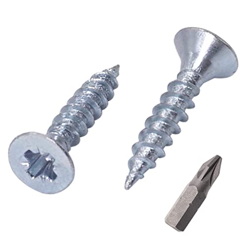 SKIR'CO (Pack of 1000 pcs) Zinc Plated Steel 2.5 x 12 mm Silver Wood Screws, Pozidriv Countersunk Head, Chipboard Screws