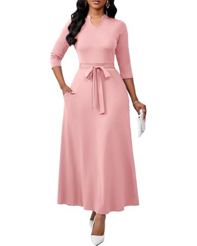 Image of BubFee Maxi Dresses for Women Semi Formal Long Dress 3 /4 Sleeve Casual A-line Church Dresses with Pockets