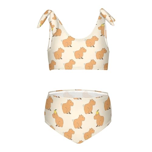 QUGRL Capybara Cute Orange Girls Bikini Beach Swimwear Beige Kids 2 Piece Swimsuits Sport Tankini Hawaiian Bathing Suit 9-10 Years