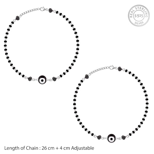 Image of GIVA 925 Silver Black Evil Eye Anklet,Single | Gifts for Women and Girls | With Certificate of Authenticity and 925 Stamp | 6 Months Warranty