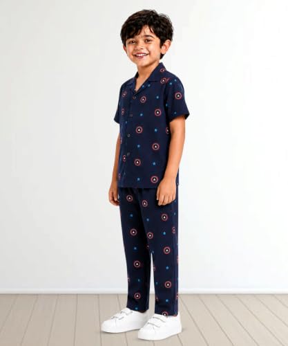 Image of 3BROS Unisex Pure Cotton Short Sleeve Kids Night Dress for Boys & Girls Nightwear /Sleepsuit /Sleepwear /Loungewear Night Suit for Boys and Girls Top and Pyjama Combo Set
