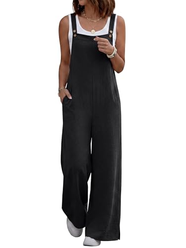 ANRABESS Overalls for Women 2026 Summer Casual Loose One Piece Outfits Baggy Wide Leg Jumpers Lightweight Comfy Rompers Black Medium