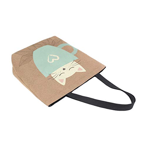 ALAZA Large Canvas Tote Bag Hello Fall Cute Cat Coffee Brown Shopping Shoulder Handbag with Small Zippered Pocket4