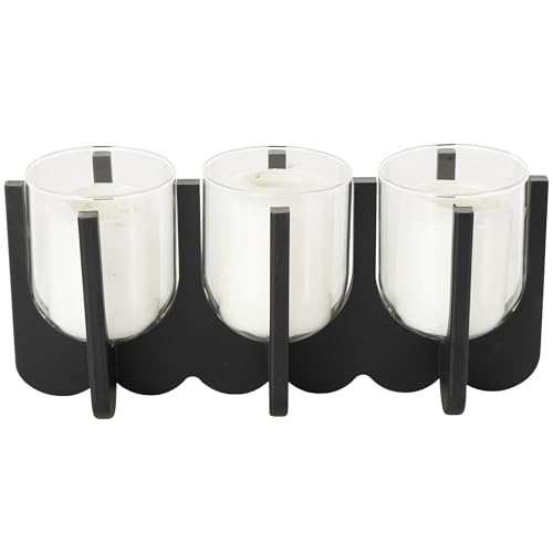 Deco 79 Wood Decorative Candle Holder Hurricane 3 Slot Candle Stand, Candlestick Holder 14" x 5" x 7", Black by Deco 79 - Used condition - US$20.26
