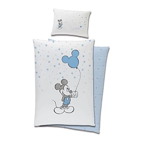 Carbotex Babybettwäsche Wendebettwäsche Disney Mickey Maus 100x135 cm + 40x60 100% Baumwolle in Blau Cover