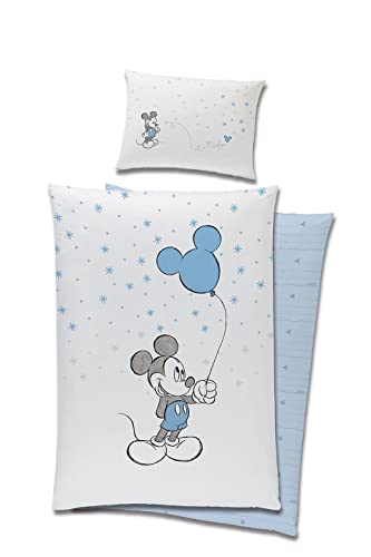 Carbotex Babybettwäsche Wendebettwäsche Disney Mickey Maus 100x135 cm + 40x60 100% Baumwolle in Blau Cover